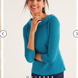 NWT Boden Bessie Jacquard Teal Blue Knit Top Sz 2P